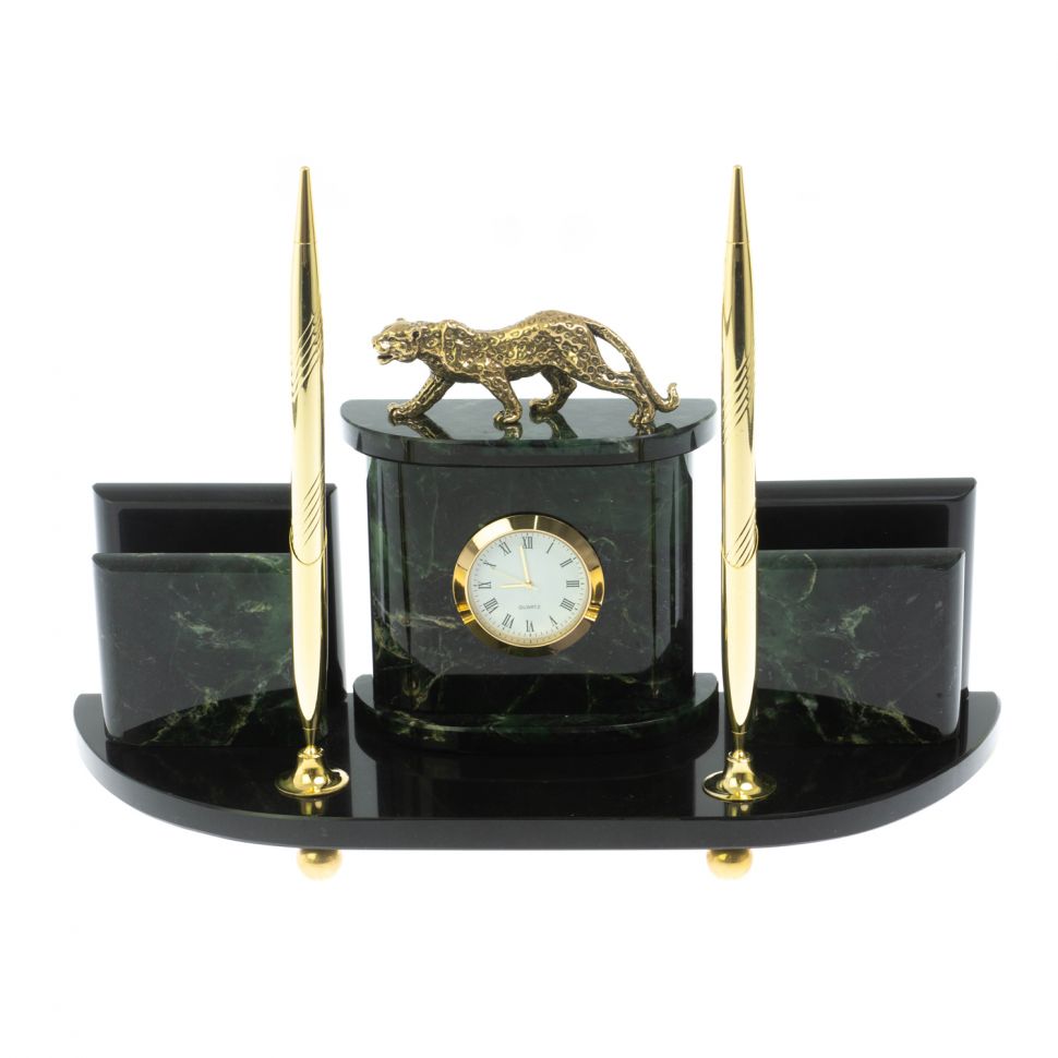 Настольный прибор "Гепард" камень нефрит фото 1 — 