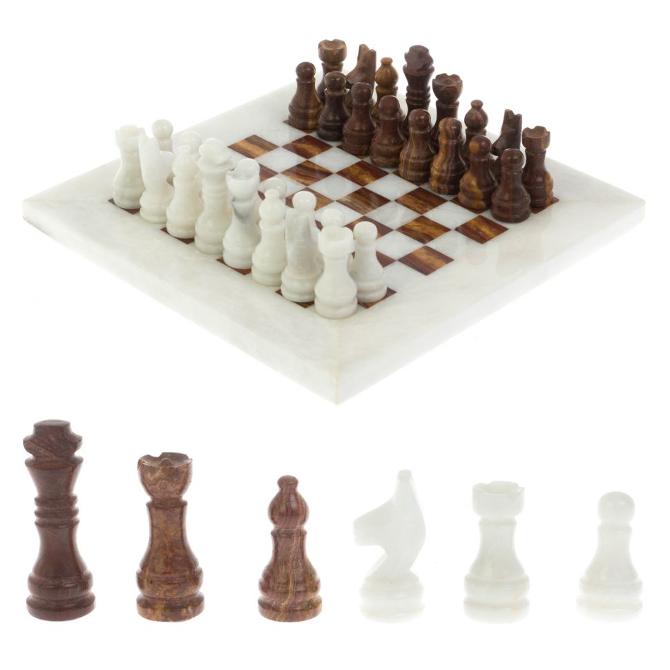 Каменные шахматы "Сувенирные" мрамор, оникс доска 20х20 см фото 1 — 