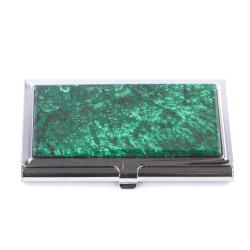 Карманная визитница из камня малахит цвет серебро — 