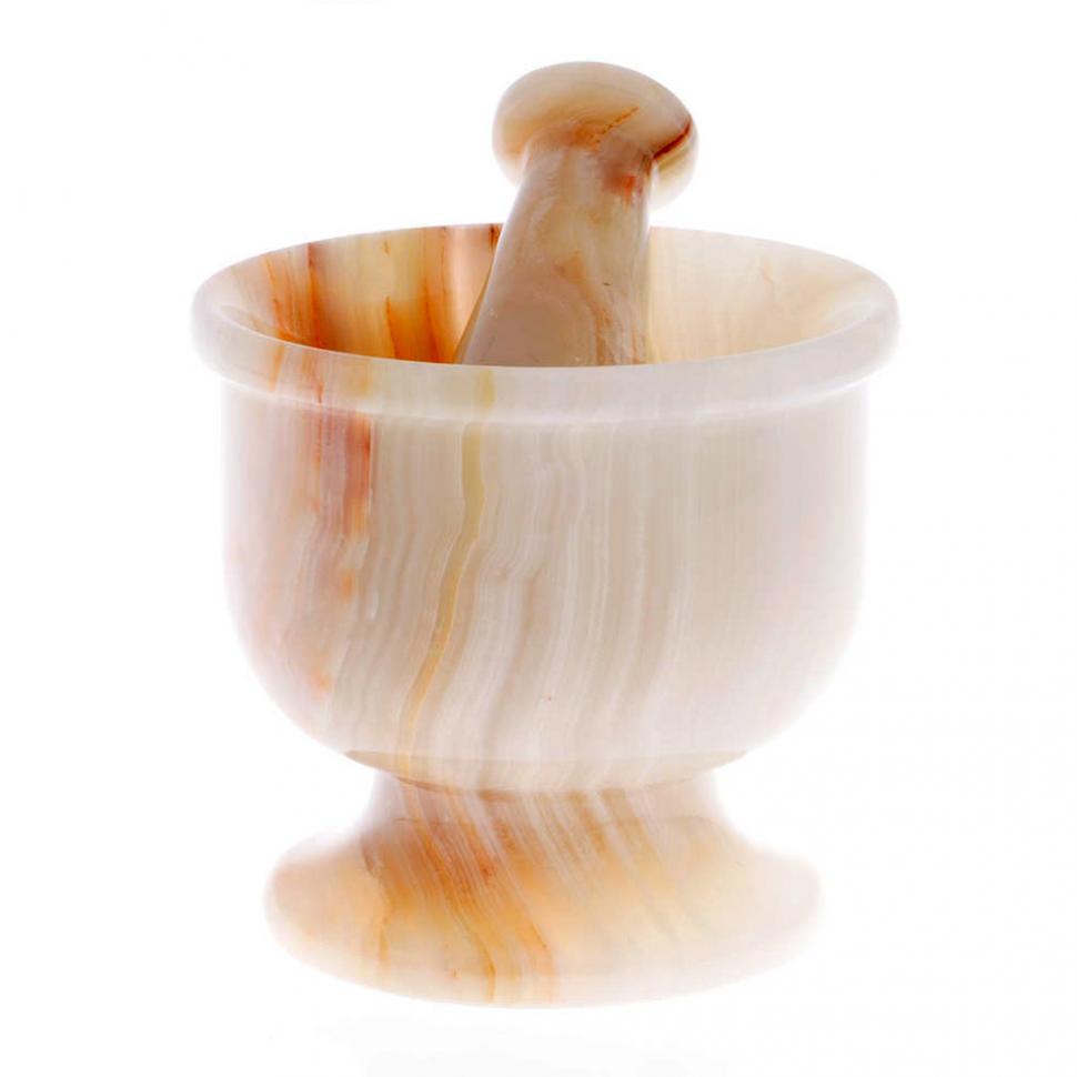 Каменная ступка с пестиком из натурального оникса 11,7х15,5 см фото 1 — 