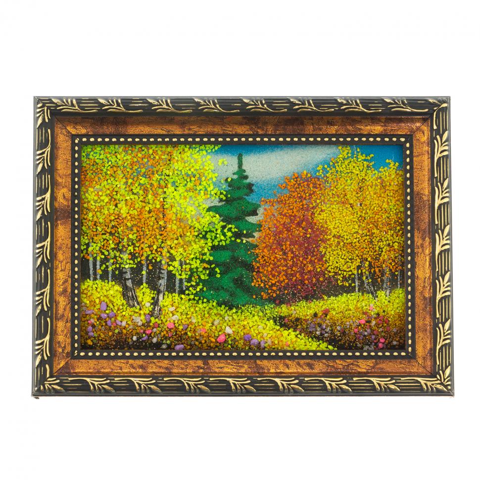 Картина из каменной крошки "Осенний пейзаж" рамка багет 10х15 см фото 1 — 