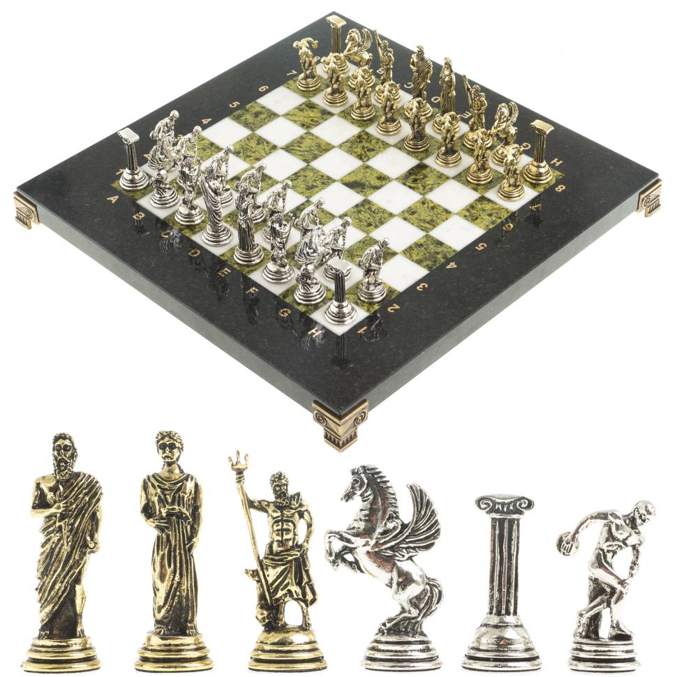 Шахматы "Олимпийские игры" доска 28х28 см мрамор змеевик фото 1 — 