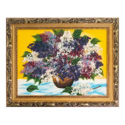 Картина из каменной крошки &quot;Букет сирени&quot; багет 34х44 см желтый фон — 