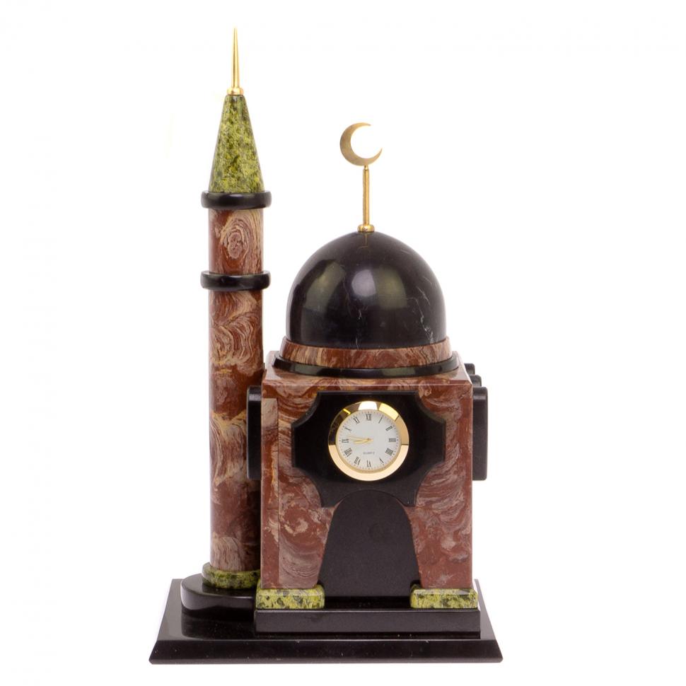 Часы "Мечеть" из камня лемезит, долерит, змеевик фото 1 — 