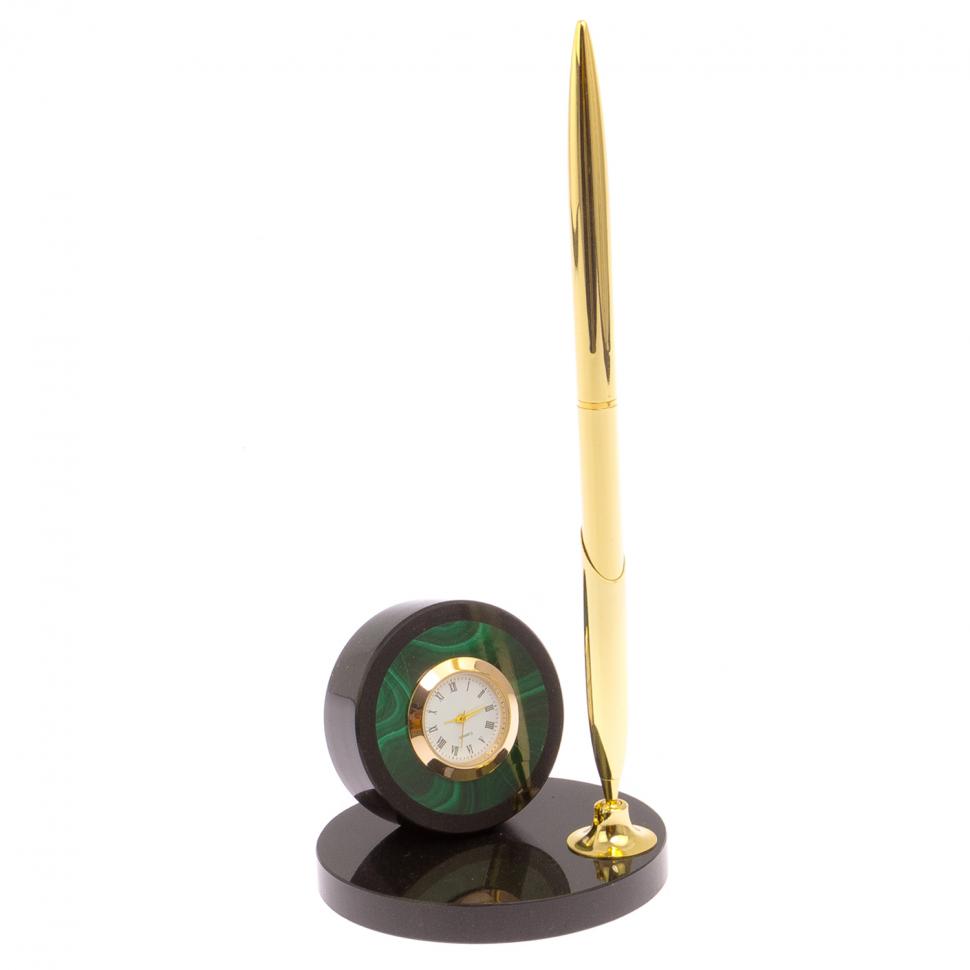 Часы настольные с ручкой камень малахит фото 1 — 