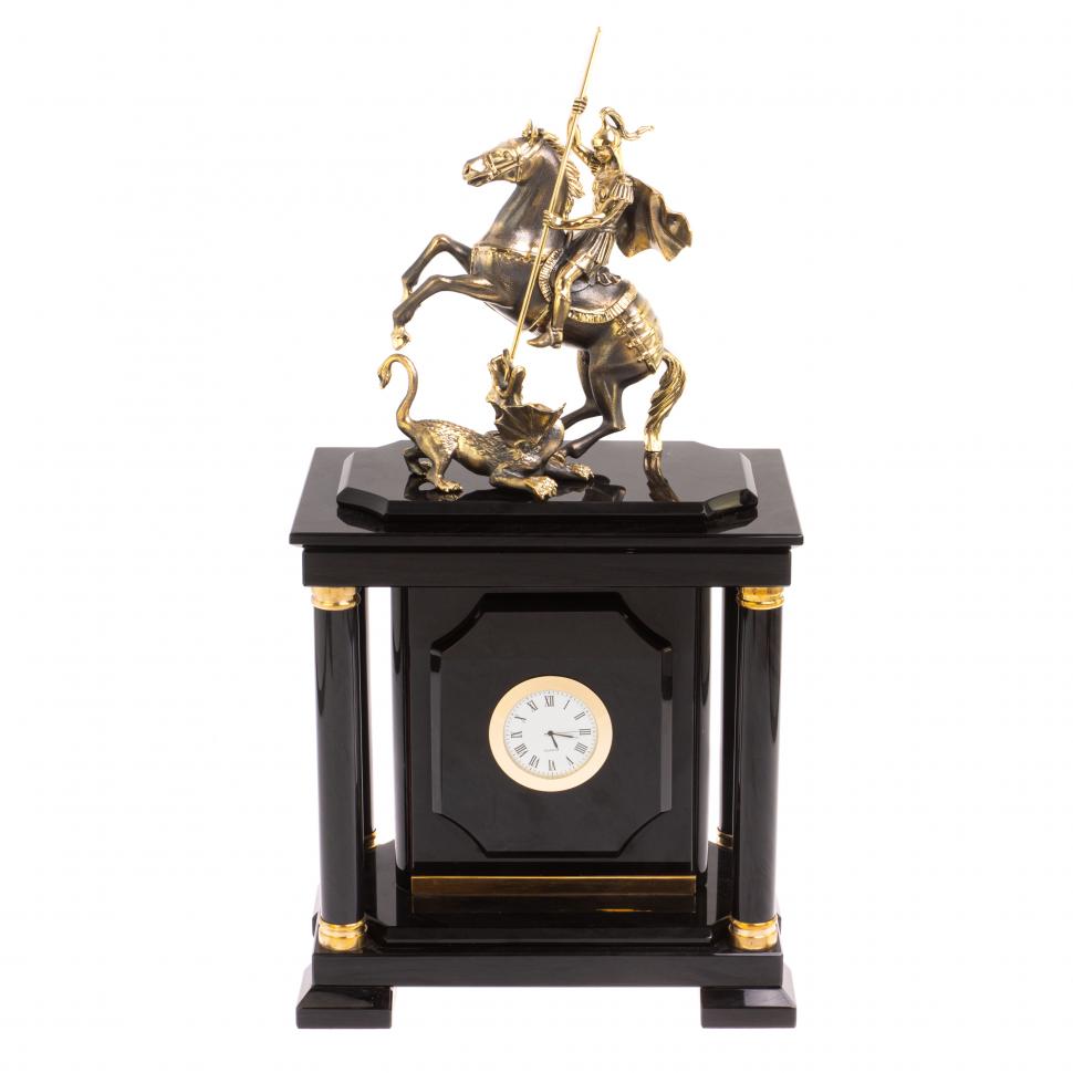 Сейф с часами "Георгий Победоносец" из черного обсидиана фото 1 — 