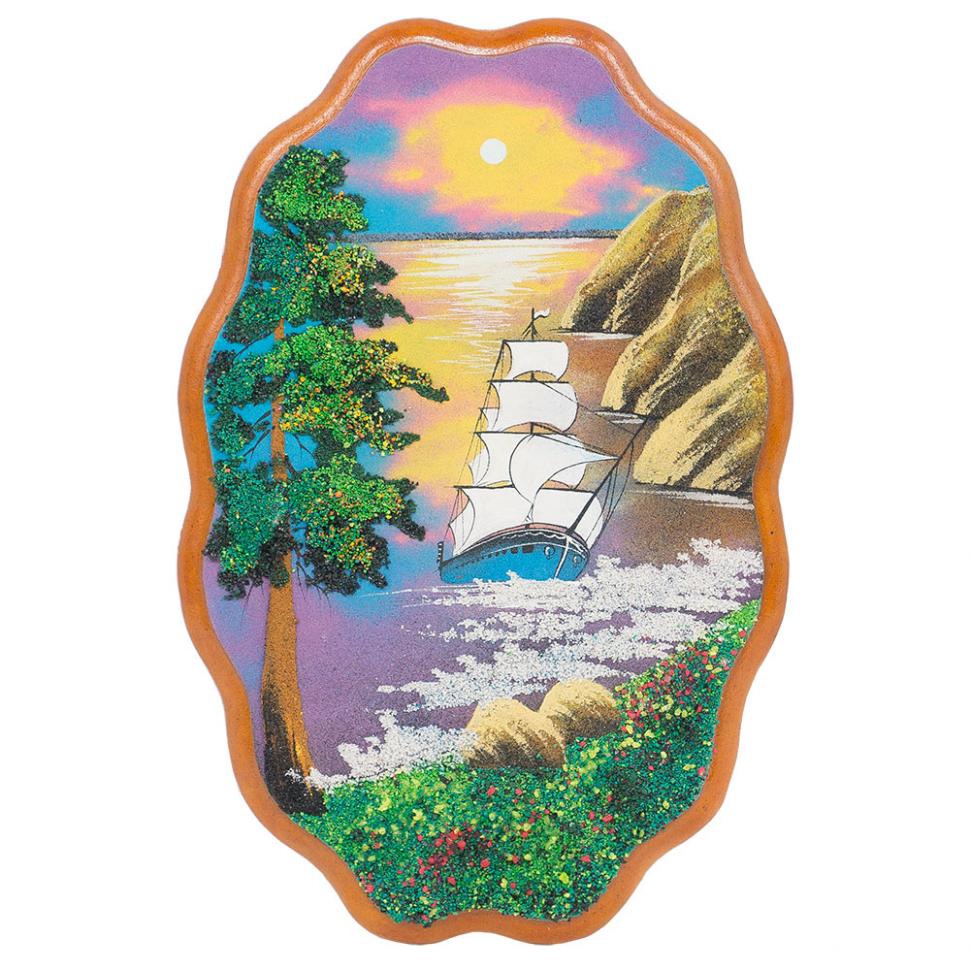 Картина с рисунком из камня "Парусник с белыми парусами" 29х19 см фото 1 — 