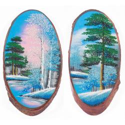 Панно на срезе дерева &quot;Зима&quot; вертикальное 30-35 см каменная крошка — 