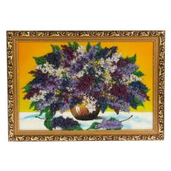 Картина из каменной крошки &quot;Букет сирени&quot; 40х60 см багет желтый фон — 