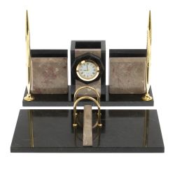 Настольный набор &quot;Офисный&quot; с часами из бежевого мрамора — 