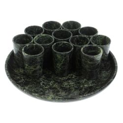 Водочный набор 12 стопок на подносе из змеевика — 