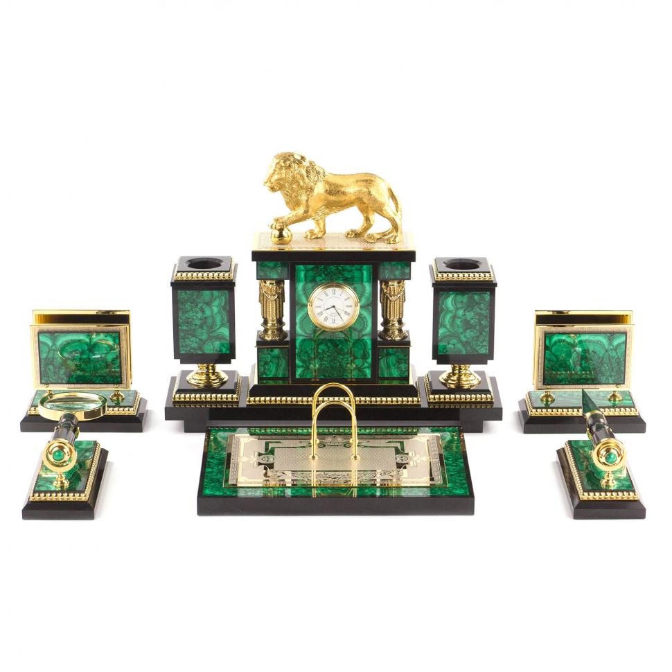 Настольный набор "Лев" малахит фото 1 — 