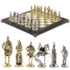 Шахматы из камня с металлическими фигурами "Русь" доска 40х40 см мрамор и змеевик фото 1 — 