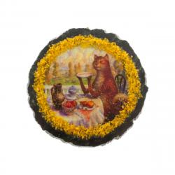 Магнит &quot;У кота чаепитие&quot; на змеевике — 