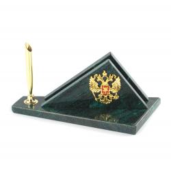 Визитница настольная с гербом России из змеевика — 