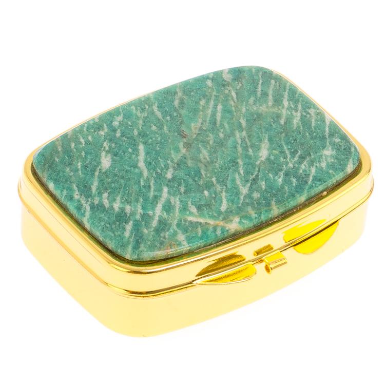 Таблетница на 2 отделения камень амазонит цвет золото фото 1 — 