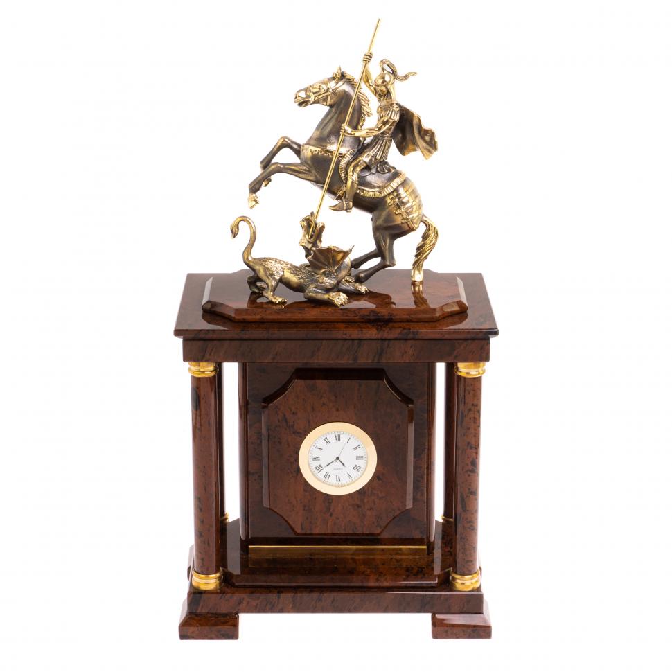 Сейф с часами "Георгий Победоносец" из коричневого обсидиана фото 1 — 