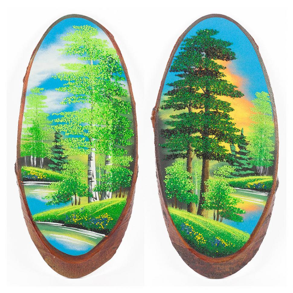 Панно на срезе дерева "Лето" вертикальное 25-30 см каменная крошка фото 1 — 