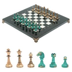 Шахматы &quot;Стаунтон&quot; фигуры бронза / патина 28х28 см из мрамора — 