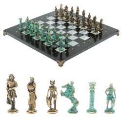 Шахматы &quot;Римляне против Галлов&quot; фигуры бронза / патина 36х36 см серый мрамор — 