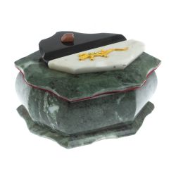 Каменная шкатулка &quot;Ракушка&quot; шабровский змеевик / белый мрамор 14х10х9 см — 