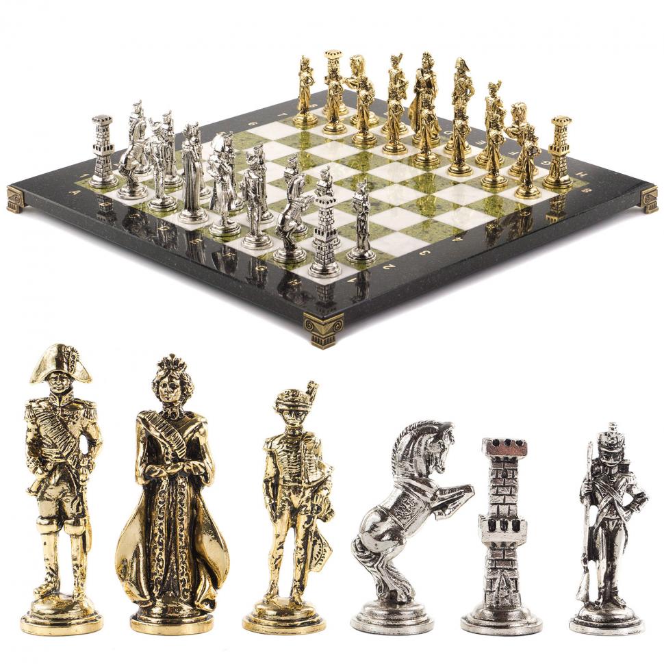 Шахматы "Отечественная война 1812 г." доска 40х40 см мрамор змеевик фото 1 — 