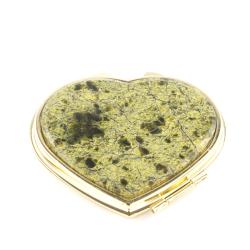 Карманное зеркало &quot;Сердце&quot; из натурального камня змеевик цвет золото — 