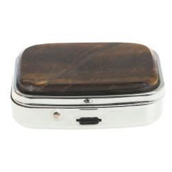 Таблетница на 2 отделения камень тигровый глаз цвет серебро — 