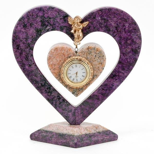 Настольные часы "Сердце с ангелом" камень змеевик мрамор фото 1 — 