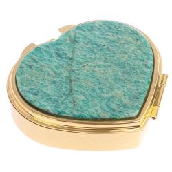 Таблетница &quot;Сердце&quot; на 3 отделения камень амазонит цвет золото — 