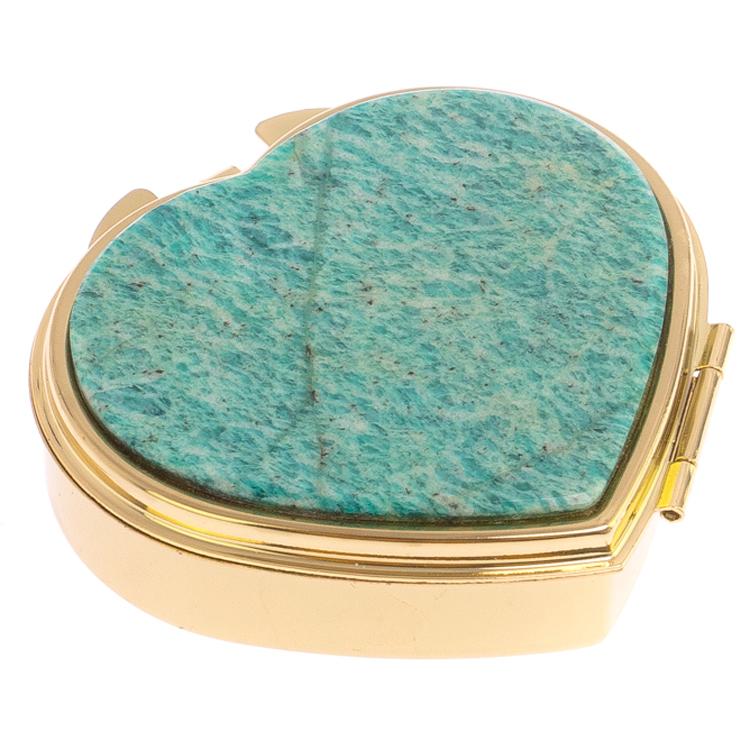 Таблетница "Сердце" на 3 отделения камень амазонит цвет золото фото 1 — 