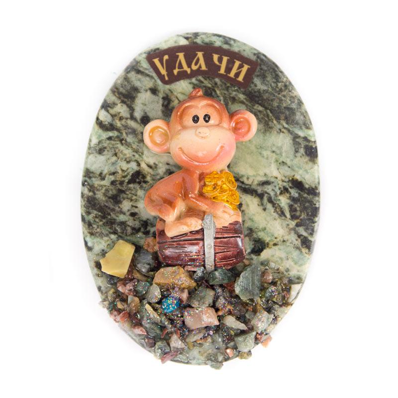 Магнит "Обезьянка с монетами "Удачи" змеевик фото 1 — 