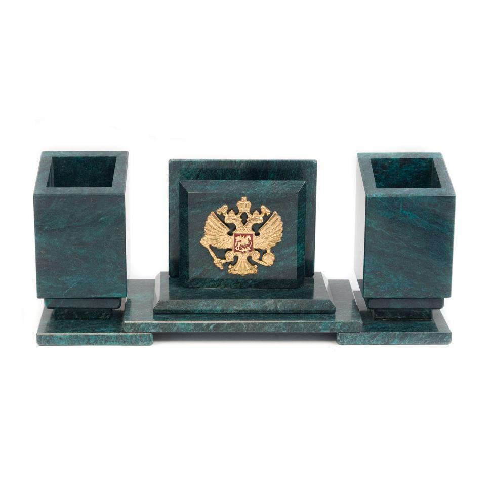Письменный мини-набор "Герб Российской Федерации" камень змеевик фото 1 — 