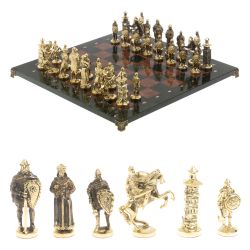 Шахматы &quot;Богатыри&quot; из бронзы доска 44х44 см лемезит змеевик — 