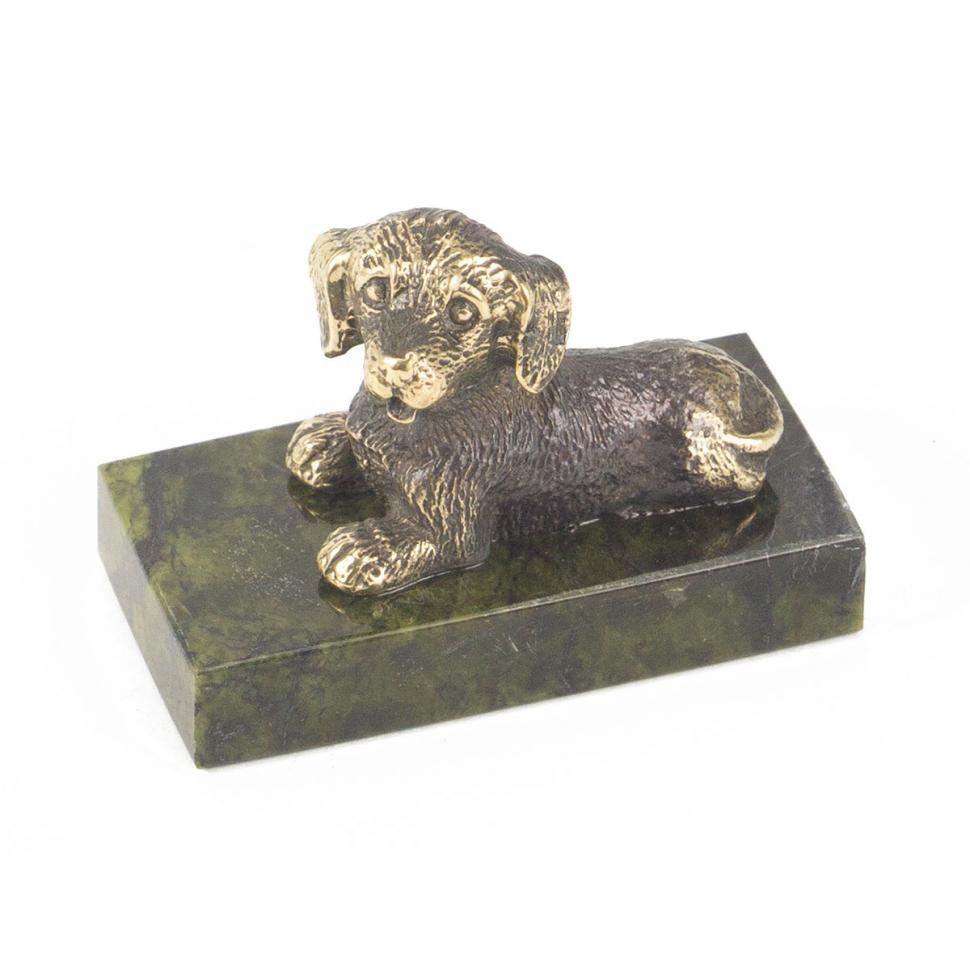 Статуэтка "Собачка малая №8" бронза змеевик фото 1 — 