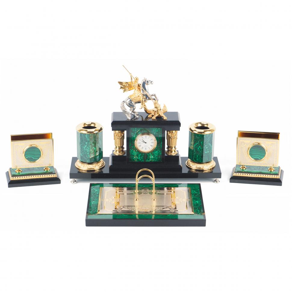 Письменный прибор из малахита "Георгий Победоносец" фото 1 — 