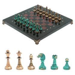 Шахматы &quot;Стаунтон&quot; фигуры бронза / патина 28х28 см из лемезита — 