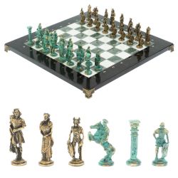 Шахматы &quot;Римляне против Галлов&quot; фигуры бронза / патина 36х36 см мрамор змеевик — 