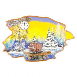Часы с картиной &quot;Медведь с рыбой зима&quot; 50х32 см каменная крошка — 
