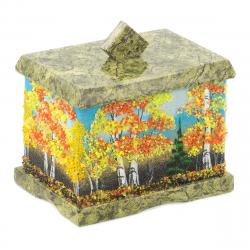 Шкатулка змеевик рисунок Осень 9х6,5х7,5 см — 