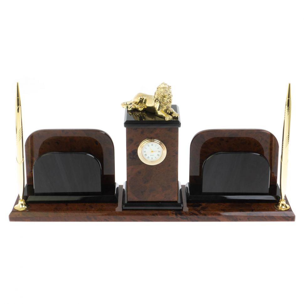 Настольный набор "Лев" из обсидиана фото 1 — 