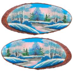 Панно на срезе дерева &quot;Зима&quot; горизонтальное 50-55 см каменная крошка — 