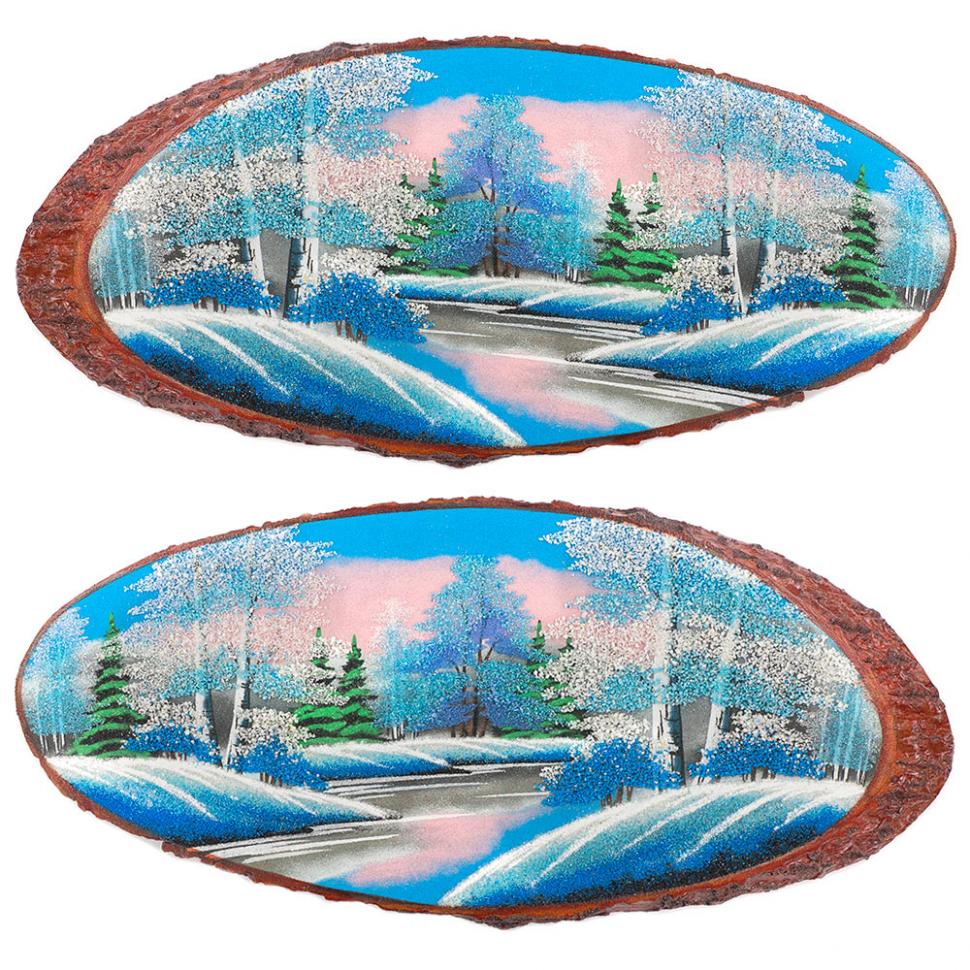 Панно на срезе дерева "Зима" горизонтальное 50-55 см каменная крошка фото 1 — 