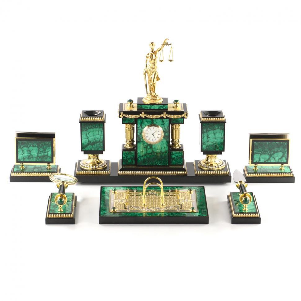 Письменный набор "Фемида" камень малахит Златоуст фото 1 — 