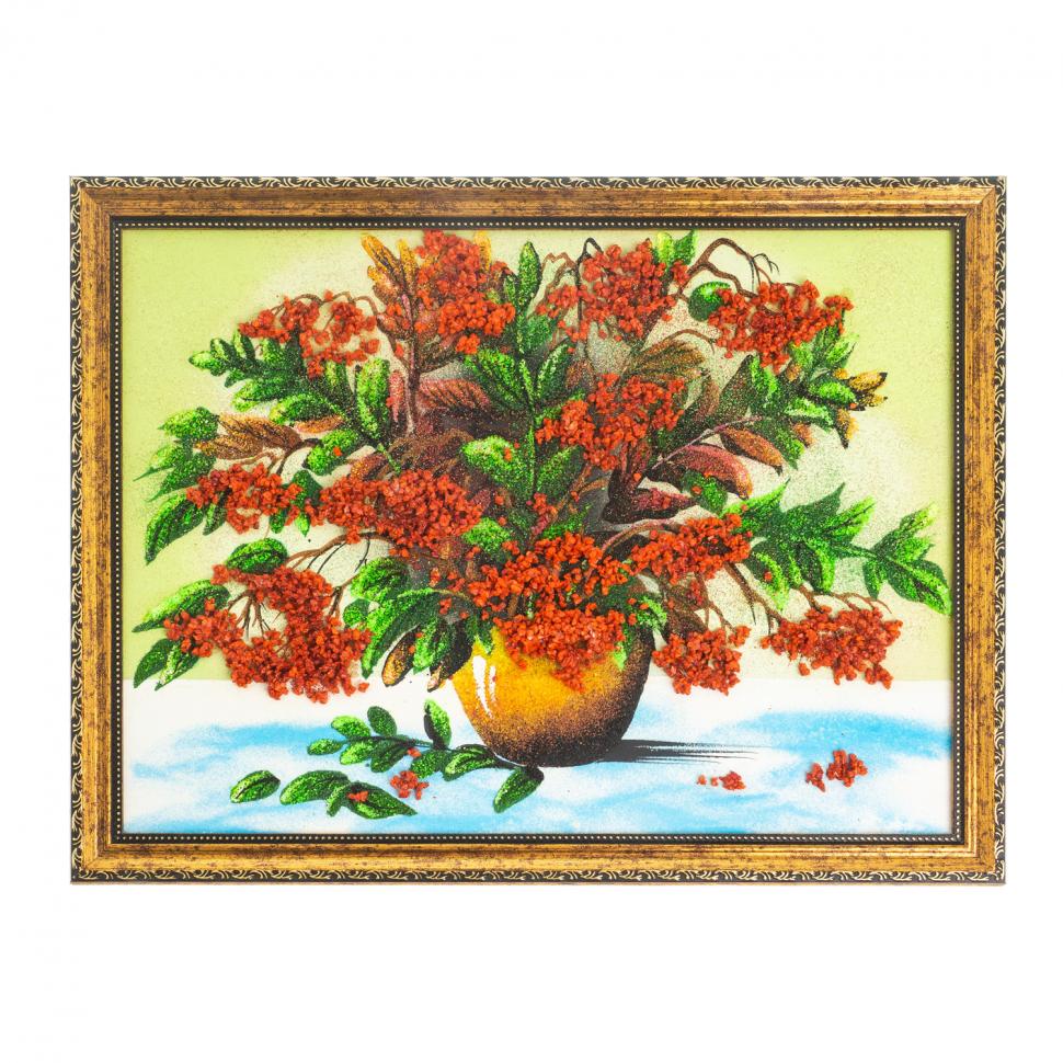 Картина из каменной крошки "Букет рябины" багет 34х44 см фото 1 — 