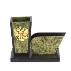 Карандашница с визитницей &quot;Герб&quot; змеевик — 