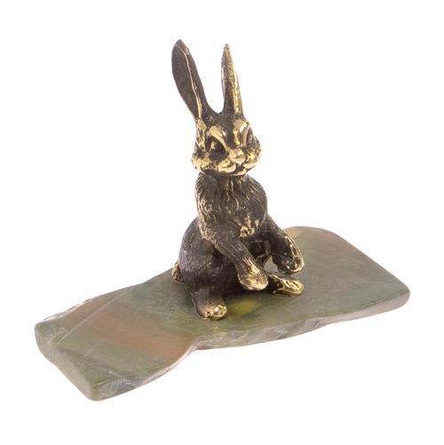 Сувенир из бронзы на подставке из яшмы "Зайчик" фото 1 — 