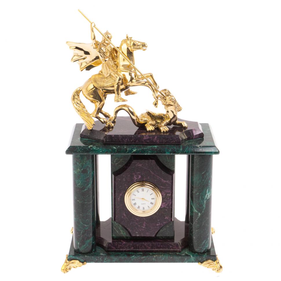 Часы "Георгий Победоносец" из шабровского змеевика 17х12х27 см фото 1 — 