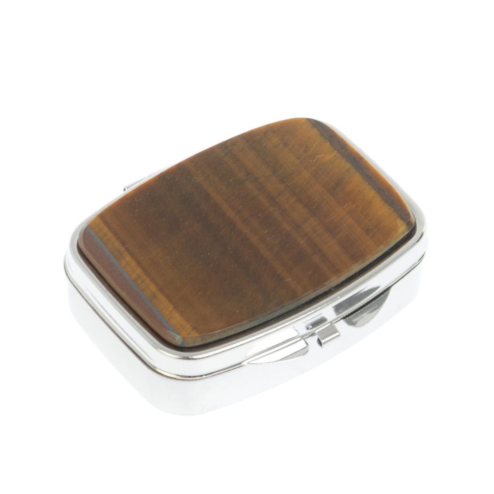 Таблетница на 2 отделения камень тигровый глаз цвет серебро фото 1 — 