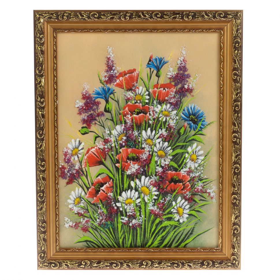 Картина из каменной крошки "Полевые цветы" багет 30х40 см желтый фон фото 1 — 
